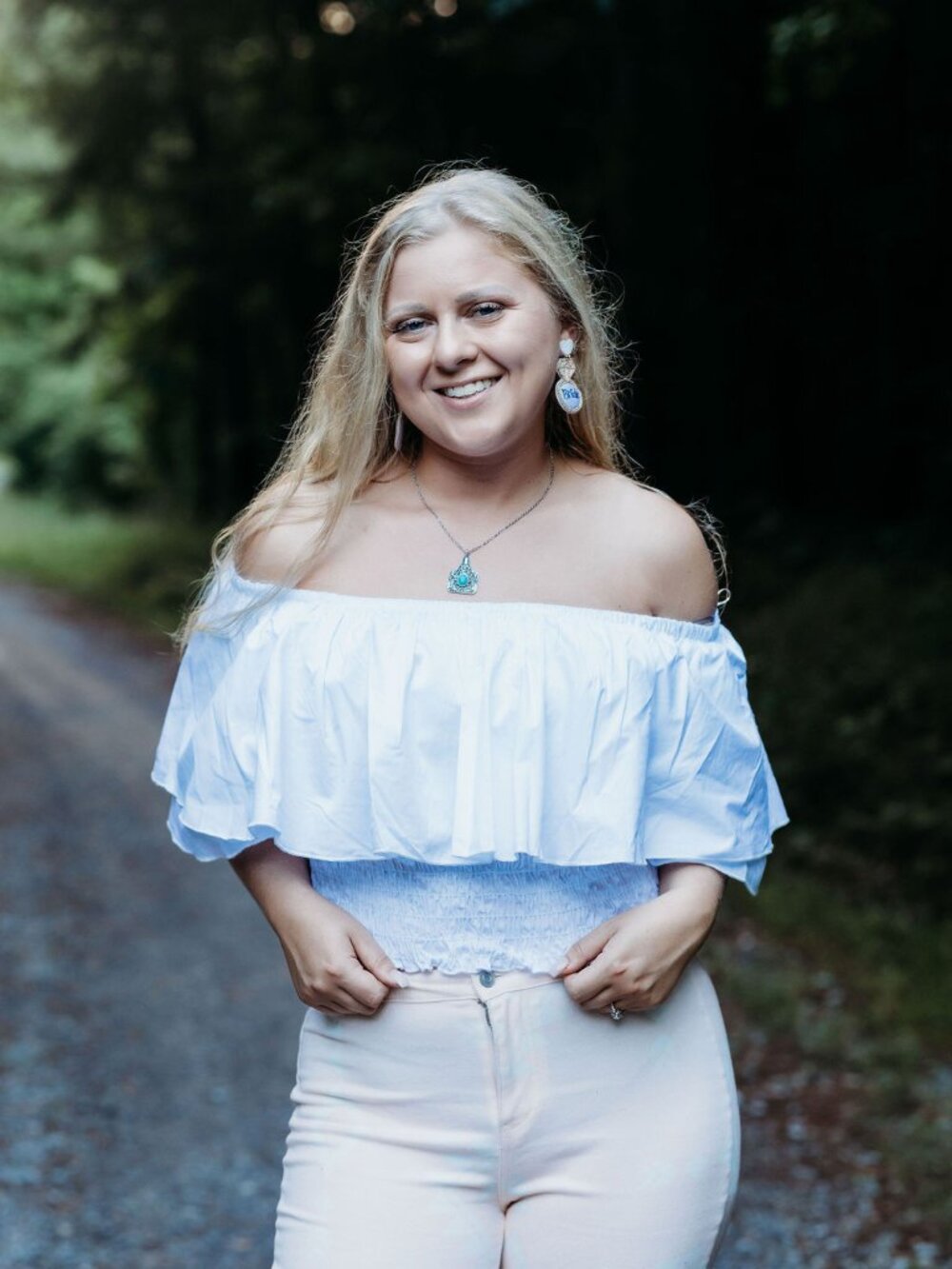 White off the shoulder ruffle crop top